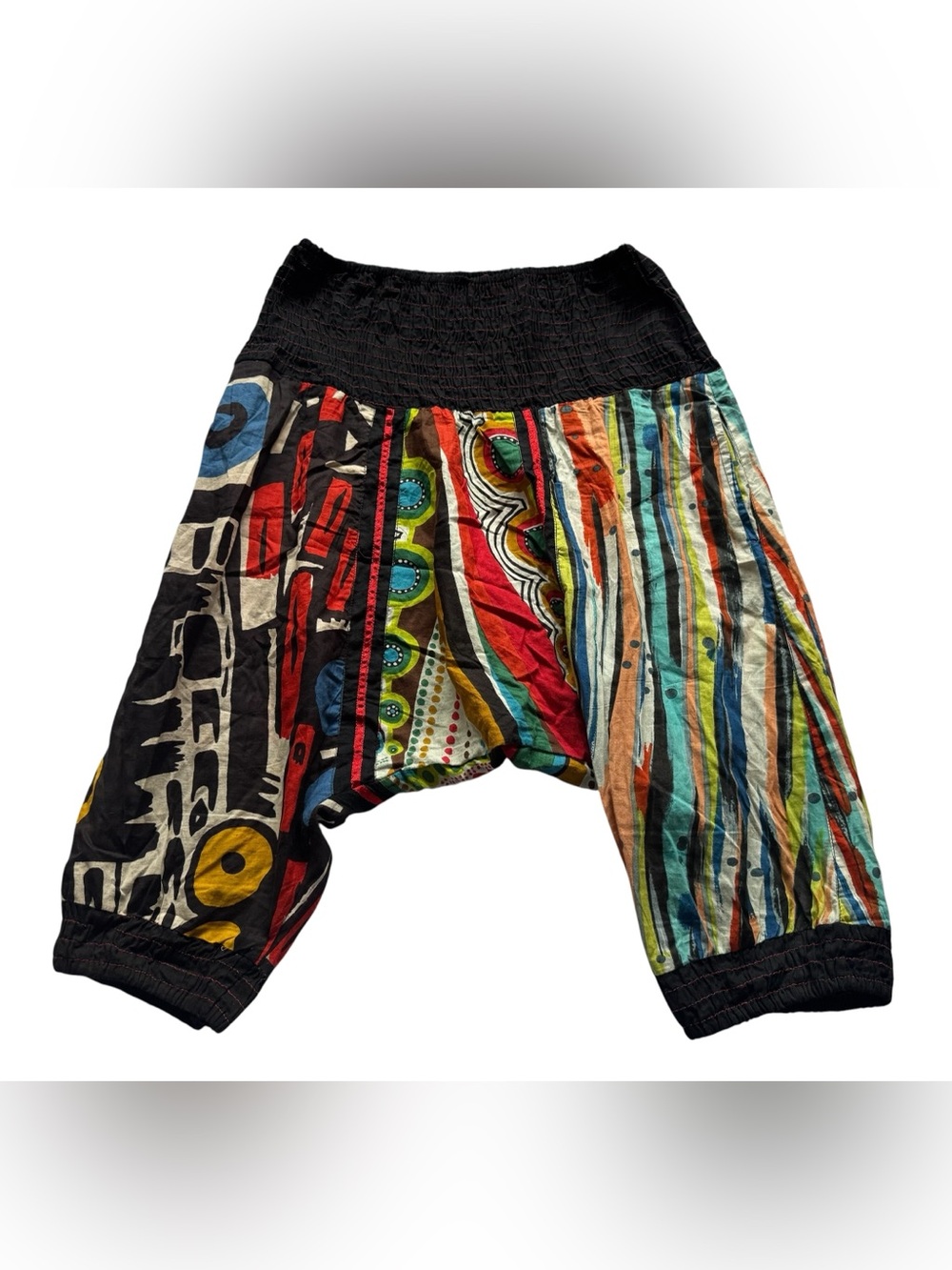 Handmande Multicolor Geometric BOHO Hippe Festive Harem Shorts Size Large